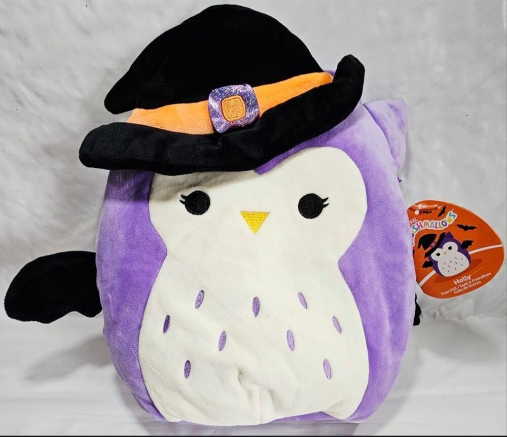 Squishmallows 12" Holly The Purple Owl Witch Halloween Treat Pail Candy Bag NWT